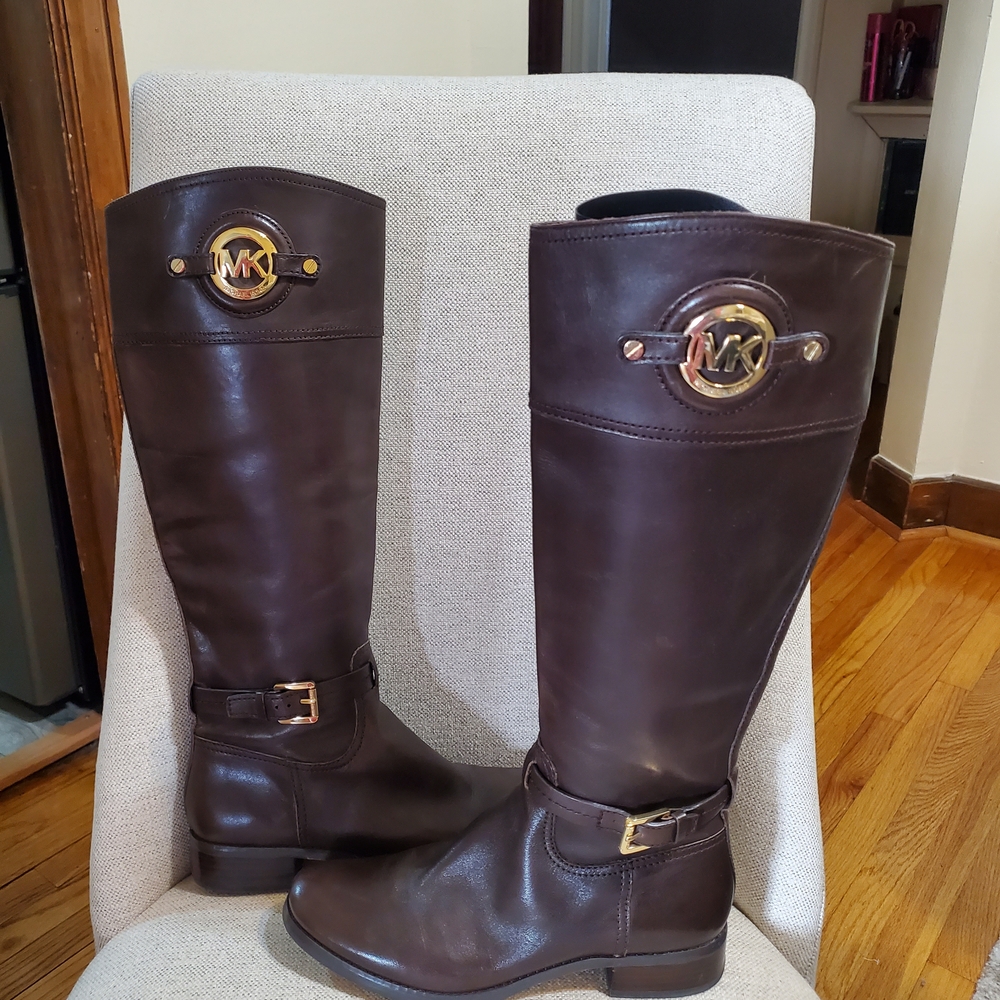 Michael Kors Dark Brown Leather Knee-High Riding Boots - Picture 3 of 5